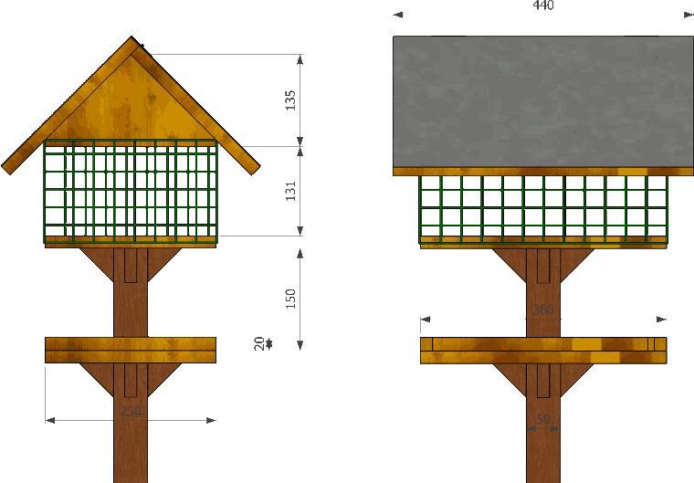 plan d'une mangeoire grillagée à étages