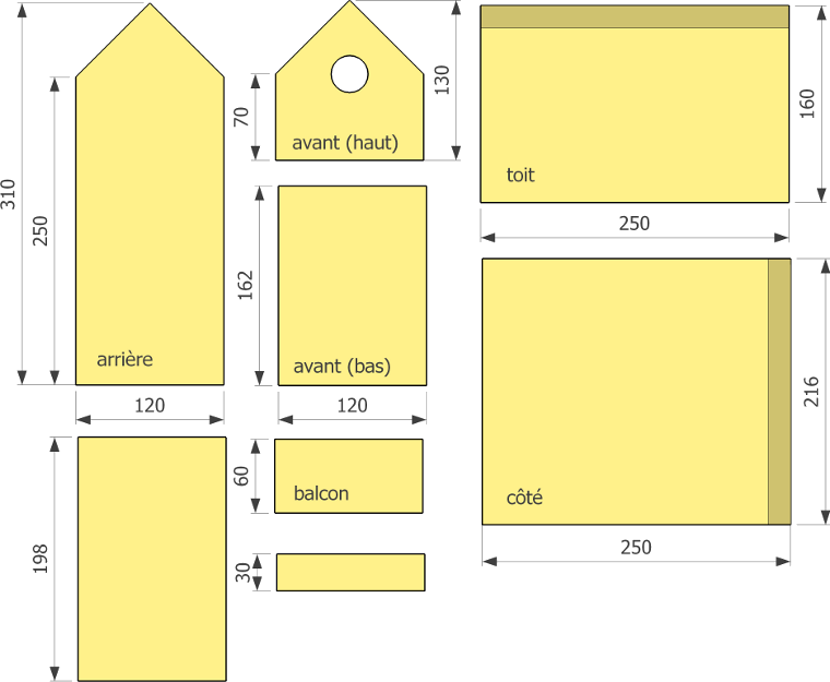 découpe d'un nichoir à balcon avec mangeoire