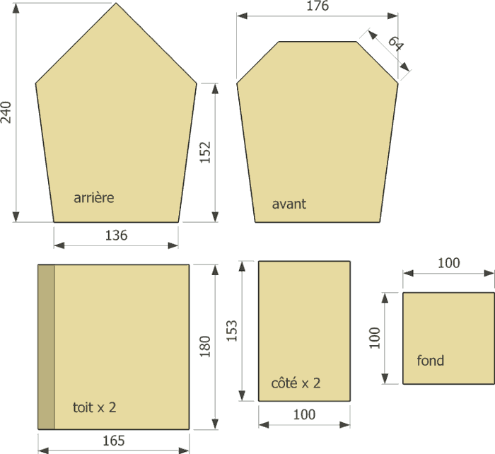découpe de nichoir avec trou d'envol triangulaire