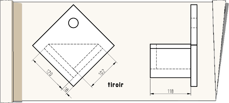 partie mobile du nichoir en losange à tiroir